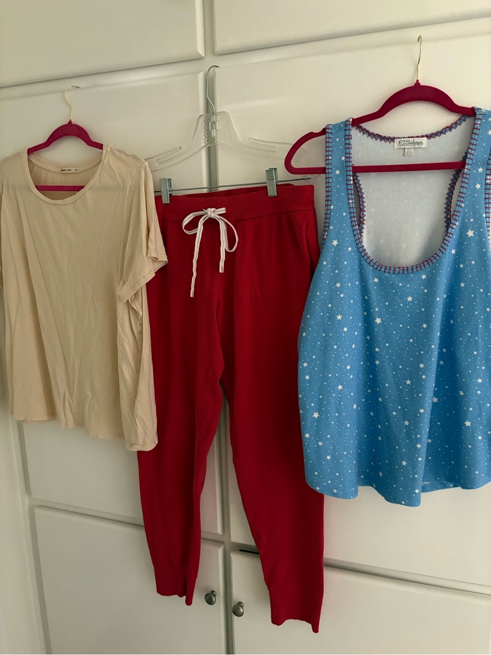 PJ Salvage Pants & Tank. Marine layer cream T-shirt. Tank & Tee XL. Pants L.
